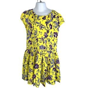 Janie And Jack Girls Floral Toile Dress Bird Ruffle Size 8 Yellow Purple